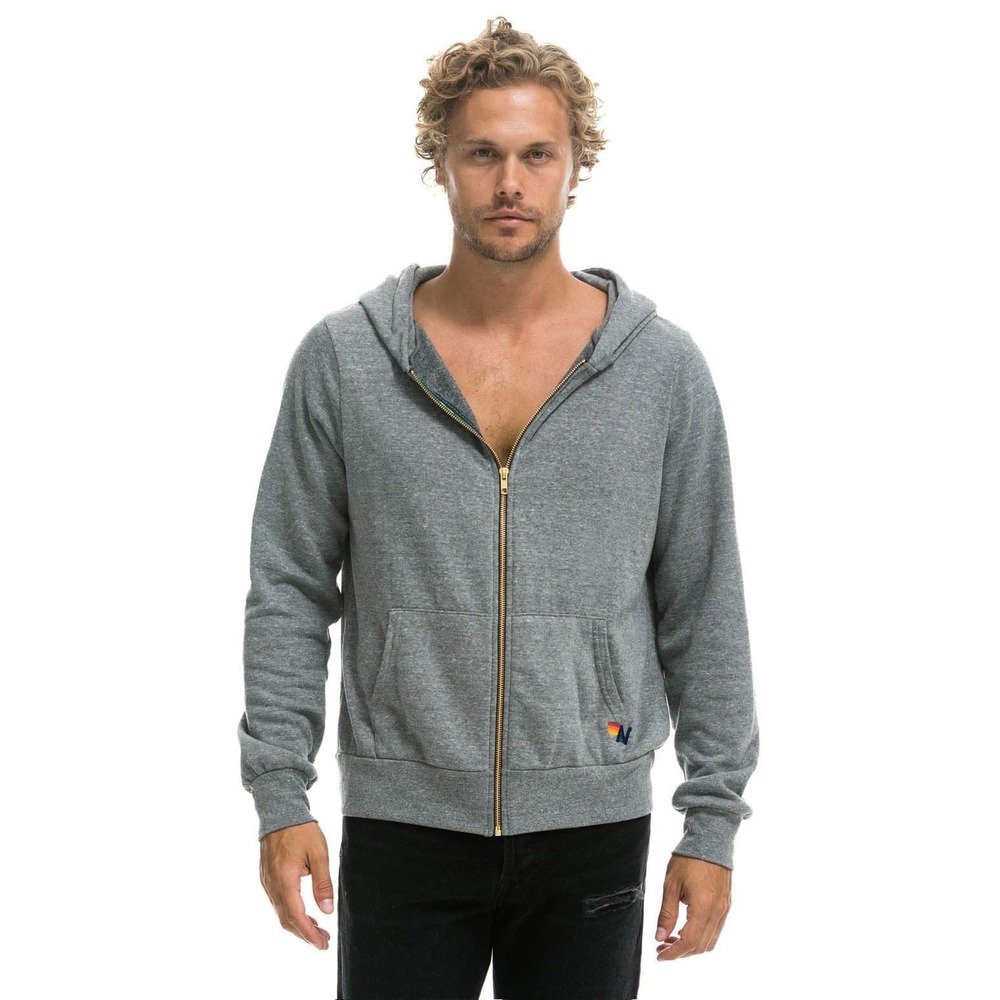 Aviator Nation Bolt Zip Hoodie Heather Gray Lightning Bolt Sweatshirt XL Mens